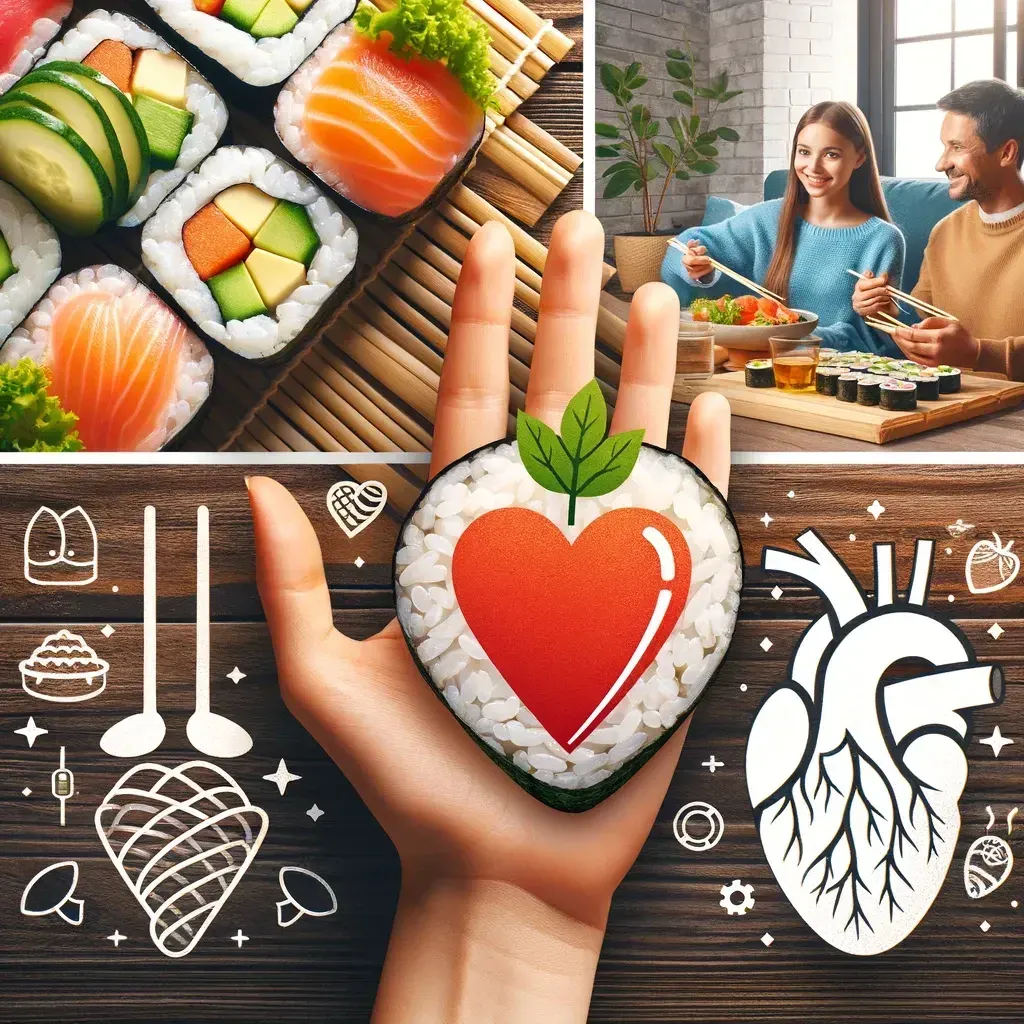 a person is holding a heart shaped sushi in their hand.